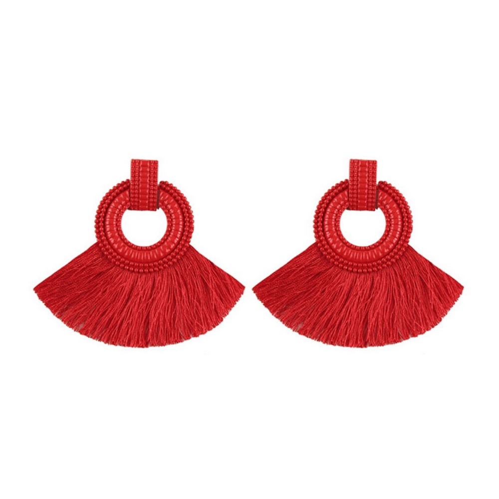 Boho Red Fringe Push Back Earrings